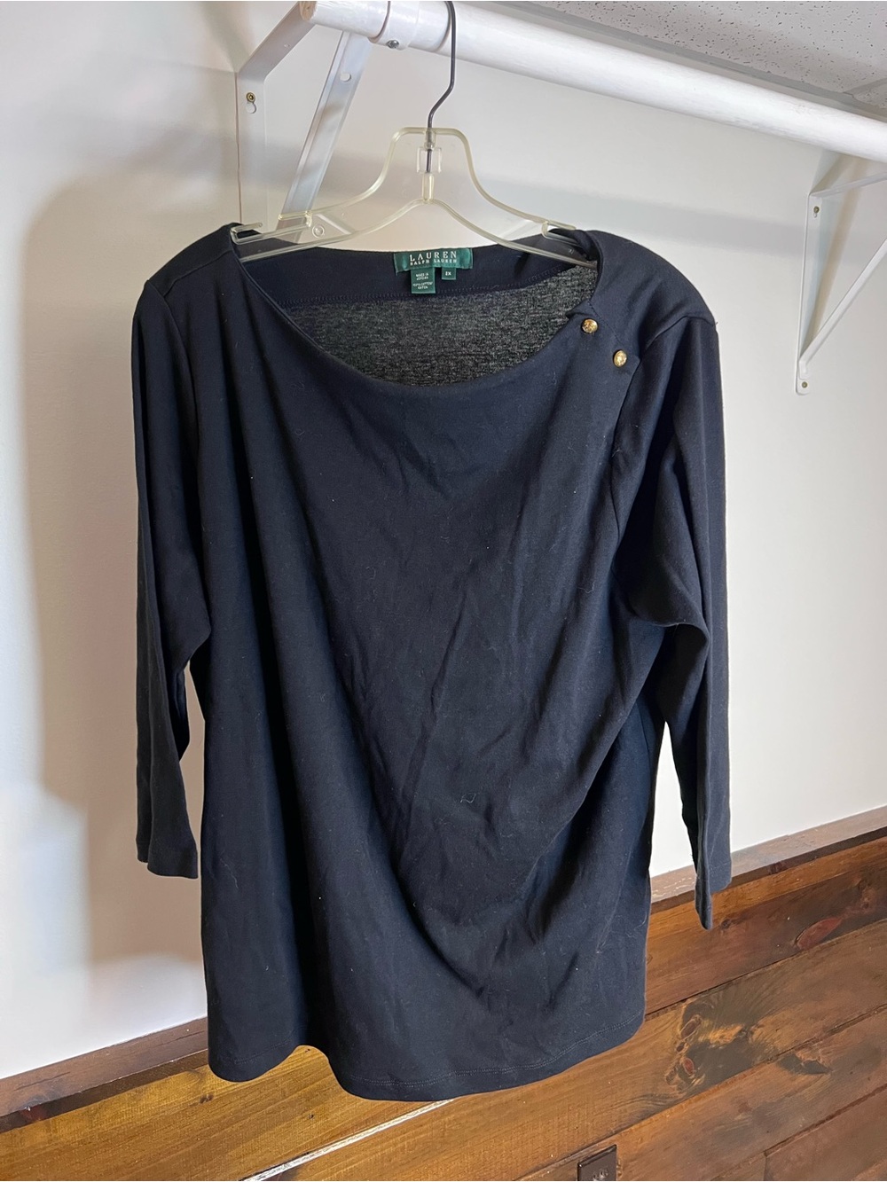 Lauren Ralph Lauren Black Cotton Shirt with Button Detail- 2X